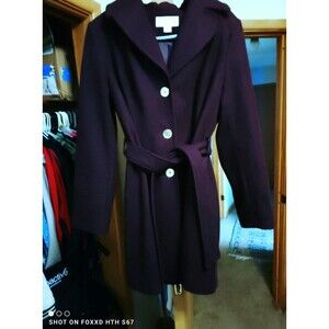 Michael Kors Wool Blend Peacoat Women’s Size 14 Maroon Mid‑Length Button Front